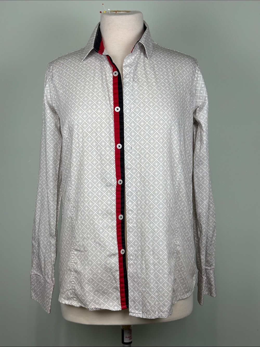 Lamasini Men’s Button Up Shirt Size Small geometric diamonds western wear slimfi